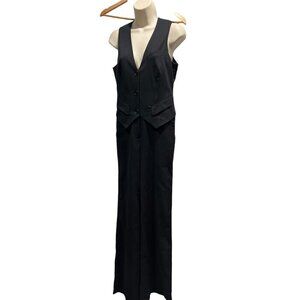 BCBGMAXAZRIA Womens Wool Blend Black Woven Suiting Jumpsuit Size 2 New